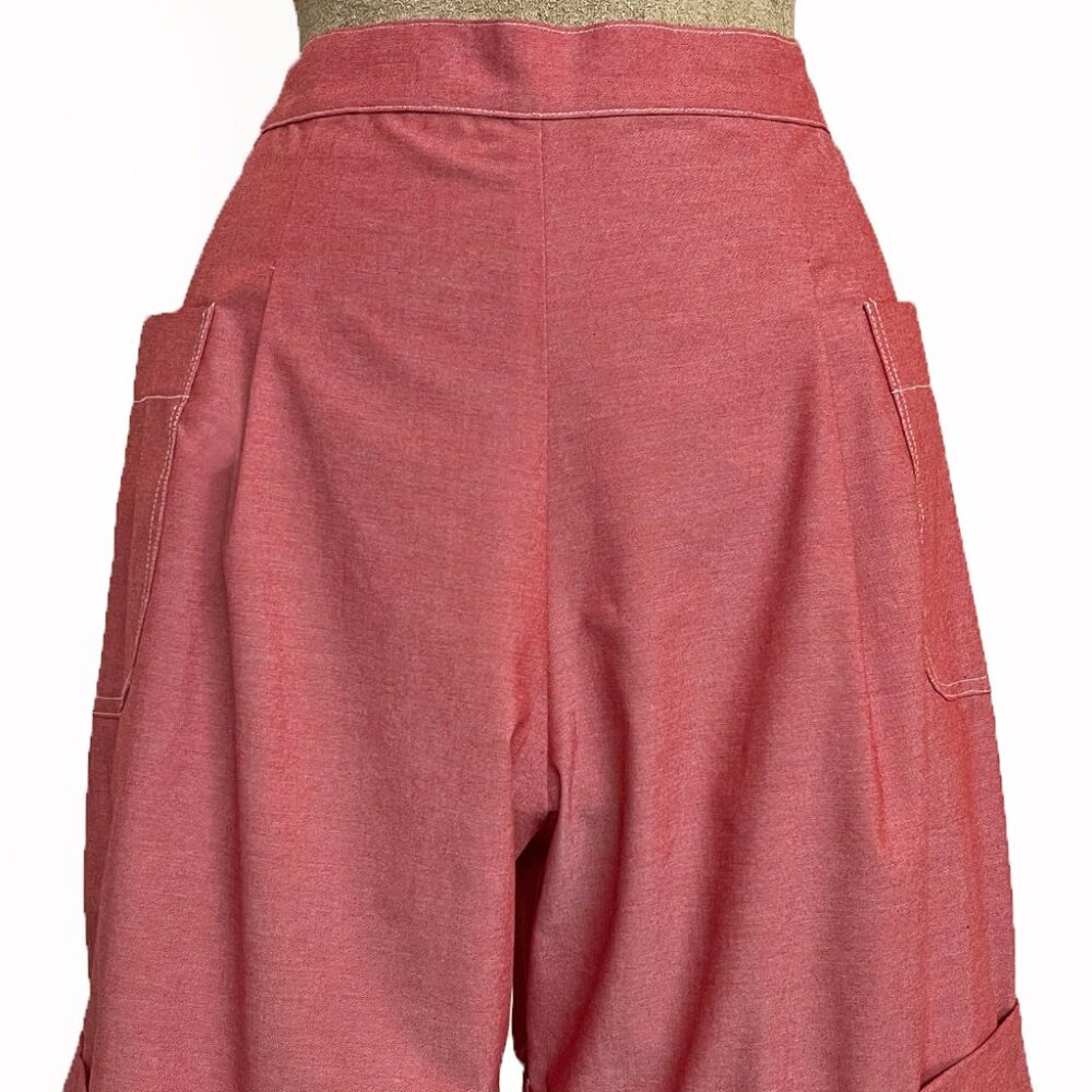 High Waisted Red Vintage Inspired Chambray Shorts